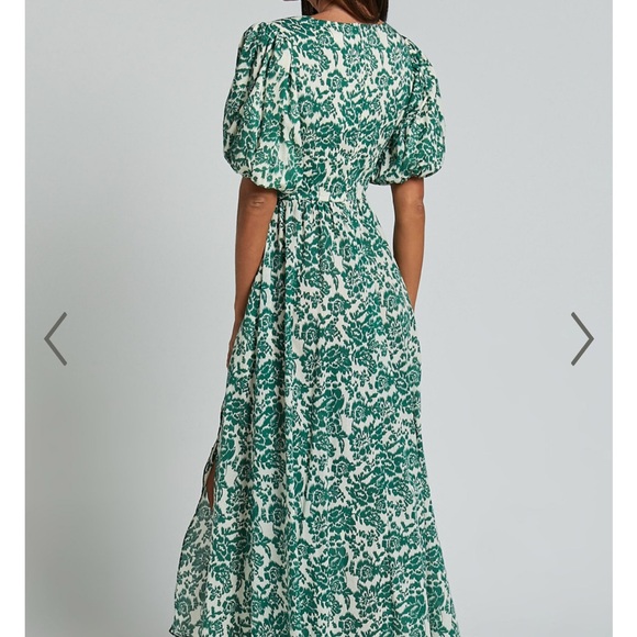 NELLI MIDI DRESS - SHORT SLEEVE CUT OUT DRESS IN GREEN SILHOUETTE - Picture 3 of 5